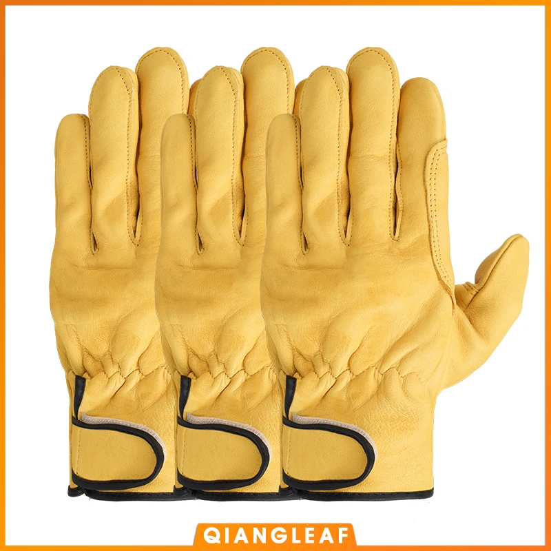 

QIANGLEAF 3pcs Free Shipping Hot Protection Men's Work Glove Thin Sheepskin Leather Safety Outdoor Work Gloves Wholesale 527MY