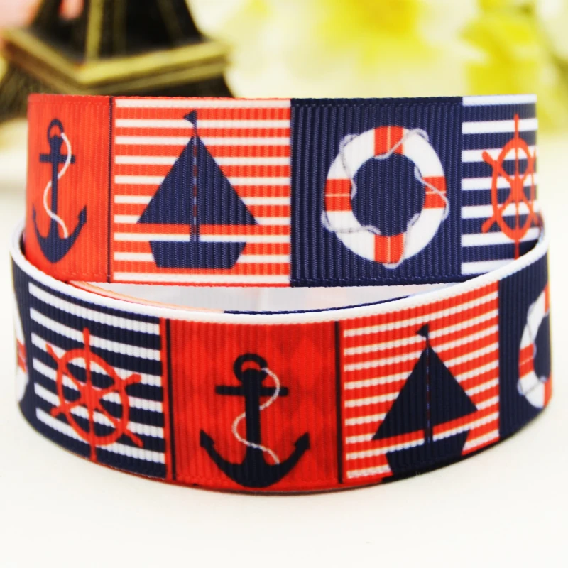 22mm 25mm 38mm 75mm Ship & Anchor Cartoon printed Grosgrain Ribbon party decoration 10 Yards satin ribbons