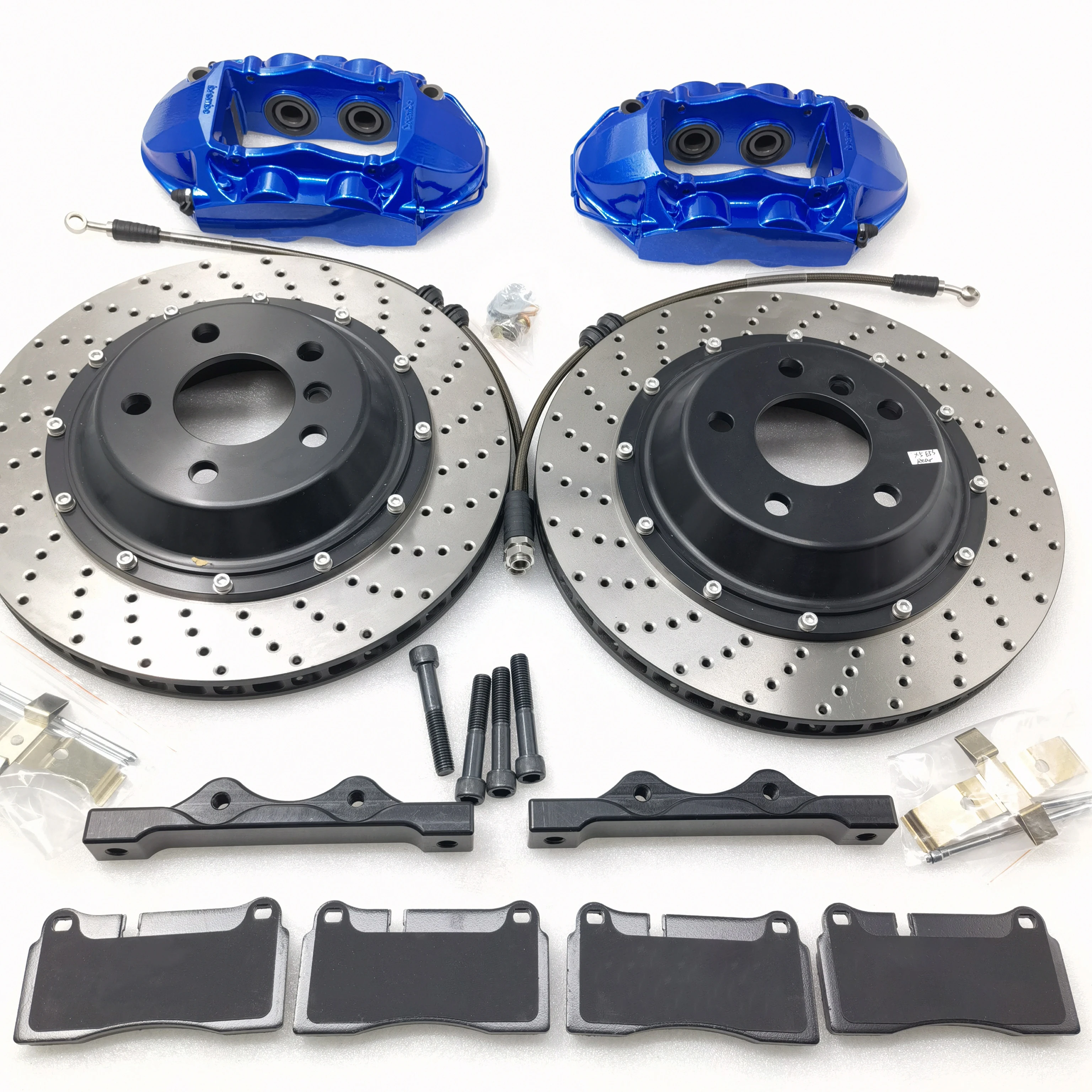 Jekit performance Brake System Blue caliper GT4 380*28mm Drilled Lines Disc Kit For 2016 cadillac Escalade rear