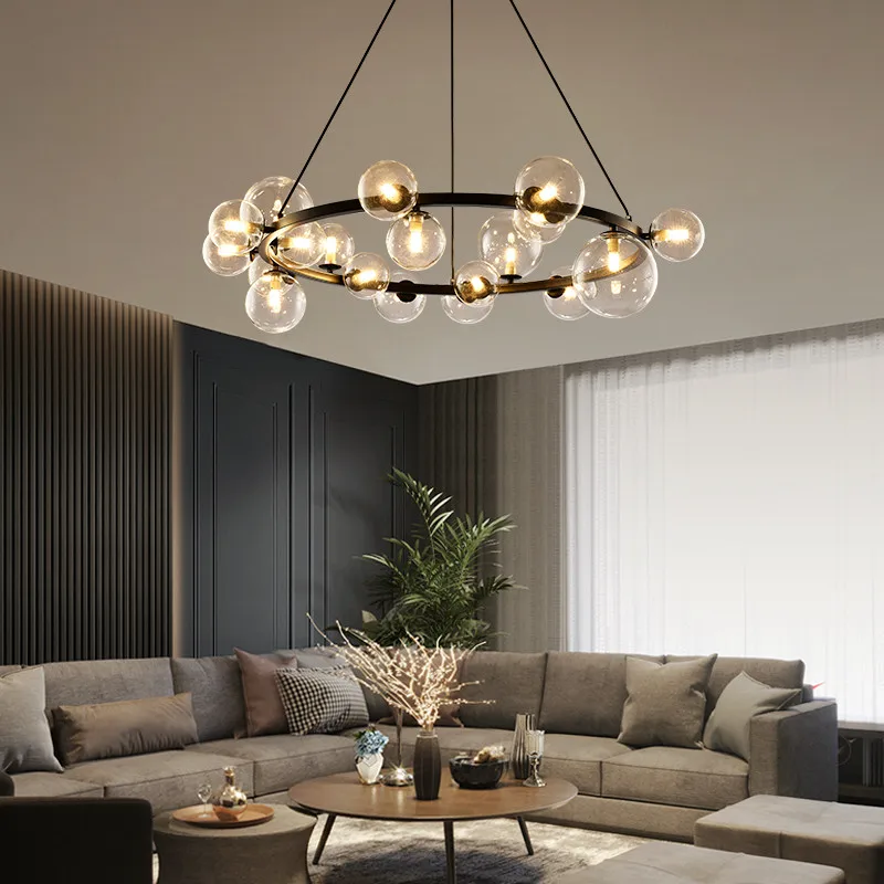 Modern Nordic Gold / Black Round Metal G9 Led Chandelier Glass Globes Modo Pendant Chandelier Lighting Indoor Lighting Fixtures