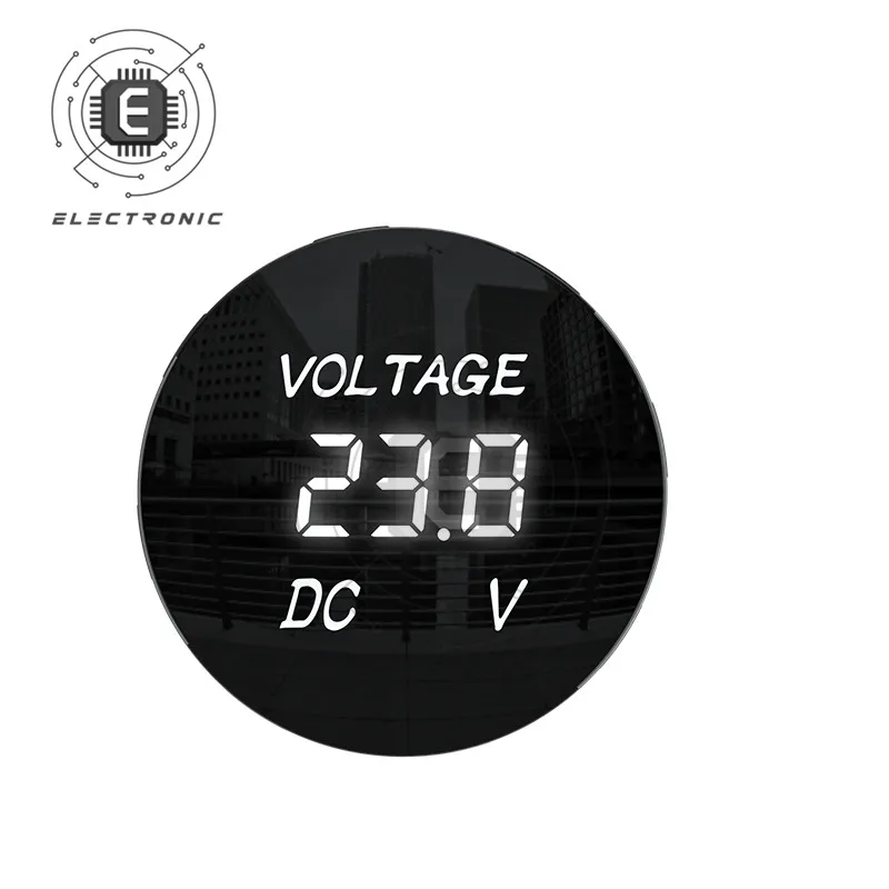 Mini probador de voltaje redondo impermeable, voltímetro de motocicleta, pantalla Digital LED de 3 dígitos, CC de 12V