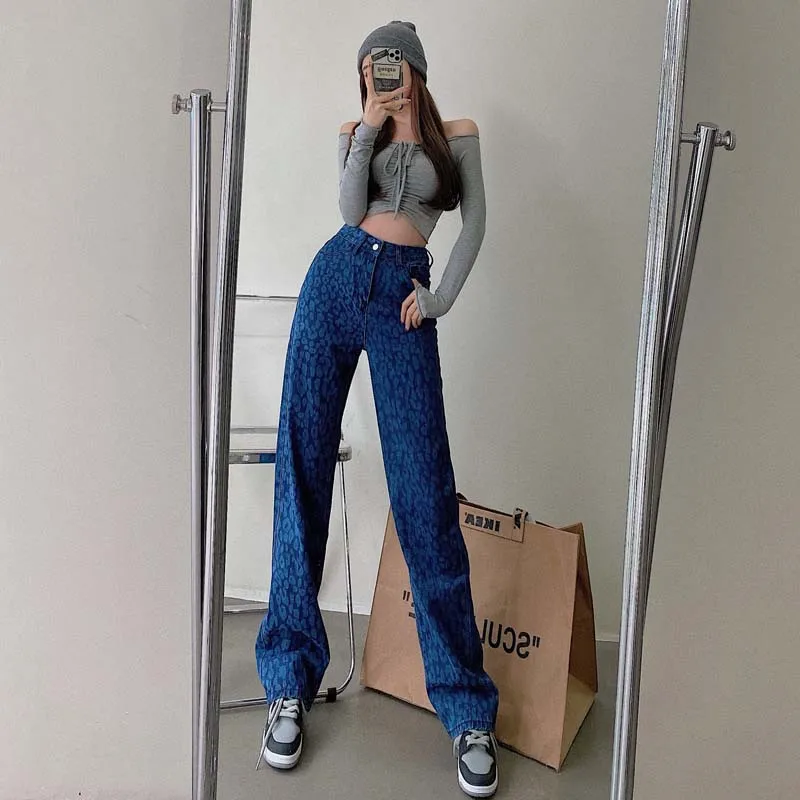 

Woman Jeans High Waist Clothes Wide Leg Denim Clothing Blue Streetwear Vintage Quality Nice Vogue Harajuku Straight Pants