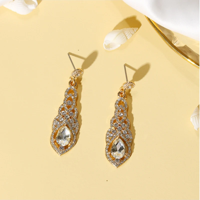 Dangle & Chandelier Earring  water-drop pendant white blue crystal setting alloy material silver color gold color plated