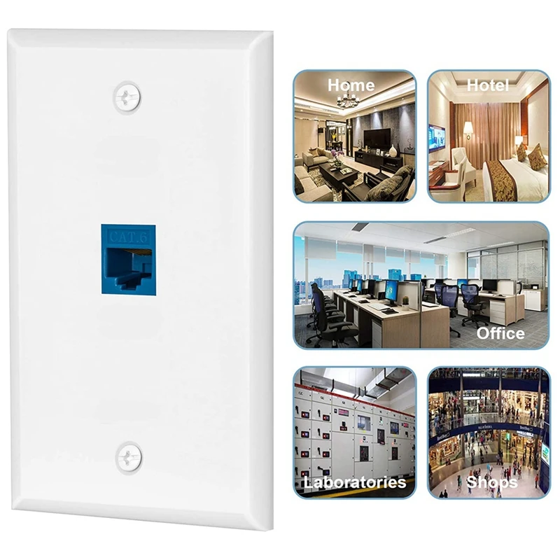 4x Cat6 Ethernet Wall Plate Outlet 1 Port RJ45 Network Female To Female Keystone Wall Coupler Jack Plate White & Blue