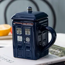 Doctor Who Tardis Creative Police Box Mug Funny Ceramic Coffee Tea Cup With Spoon Gift Box In Blue and Milk Drinks Breakfast Cup