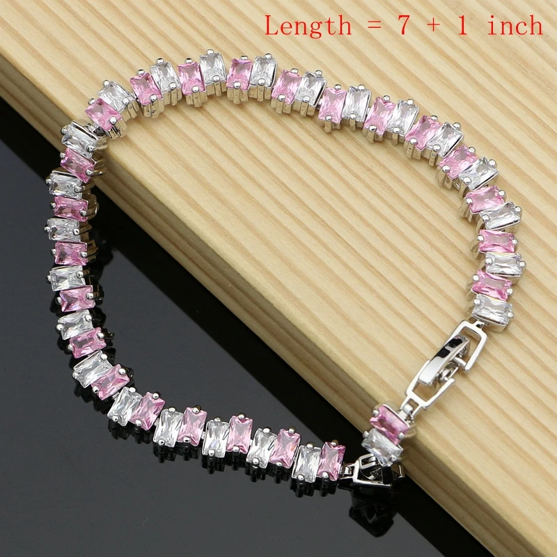 925 Sterling Silver Bridal Jewelry Sets Pink Cubic Zirconia Bracelet Bridal Wedding Necklace Set Fashion Gifts for Party