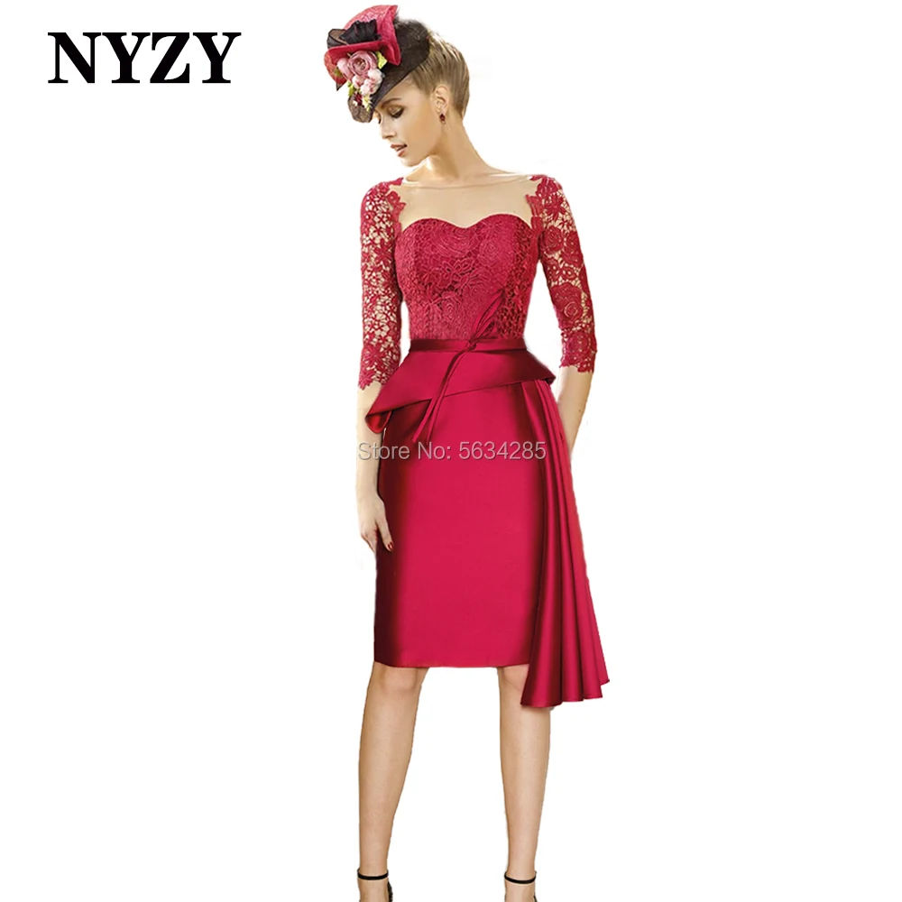 M360G NYZY Elegant Boat Neck Short Mother of the Bride Dresses with Sleeves 2021 Wedding Party Dress Cocktail Church Suits