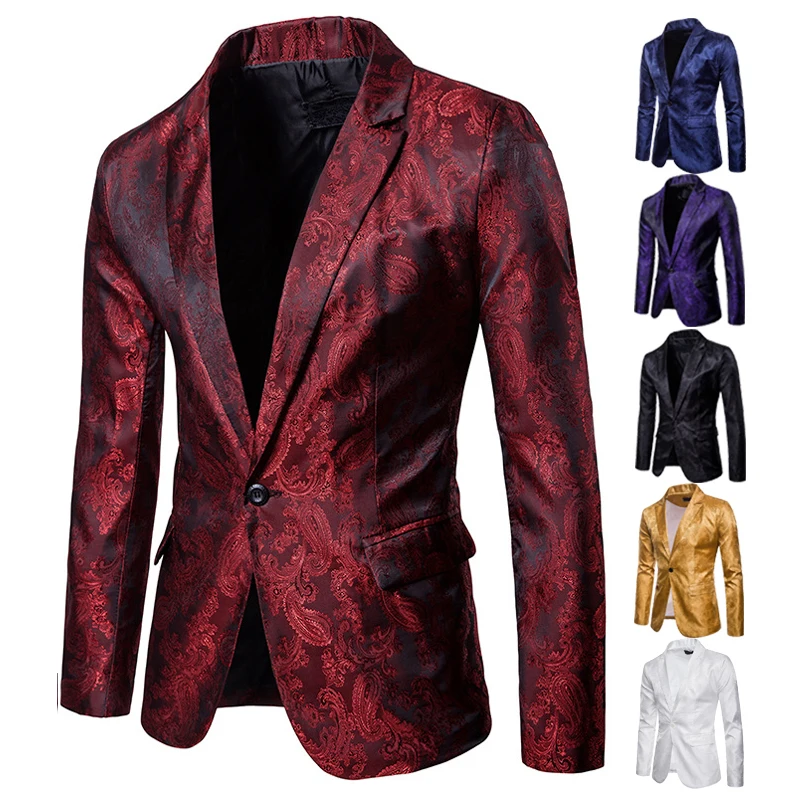 Erkek takım elbise ziyafet düğün takım elbise parti elbise Bar gece kulübü Blazer erkekler Tops parlak elbise Paisley Blazer moda erkek takım elbise