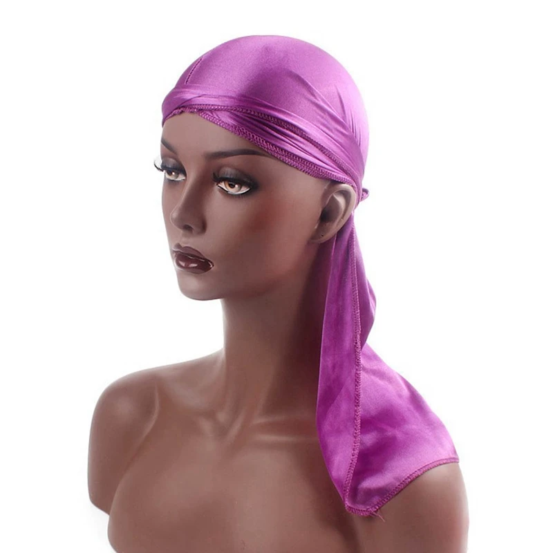 Lange Staart Zijden Sjaal Moslim Tulband Doo Rag Piraatpet Durag Chemo Caps Schedel Hoed Hoofddeksels Vrouwen Mannen Bandana Hoofddoek zomer