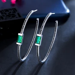 CWWZircons New Trendy Black and Green Cubic Zirconia Big Oversize Thin Round Circle Hoop Earrings for Women Party Jewelry CZ103