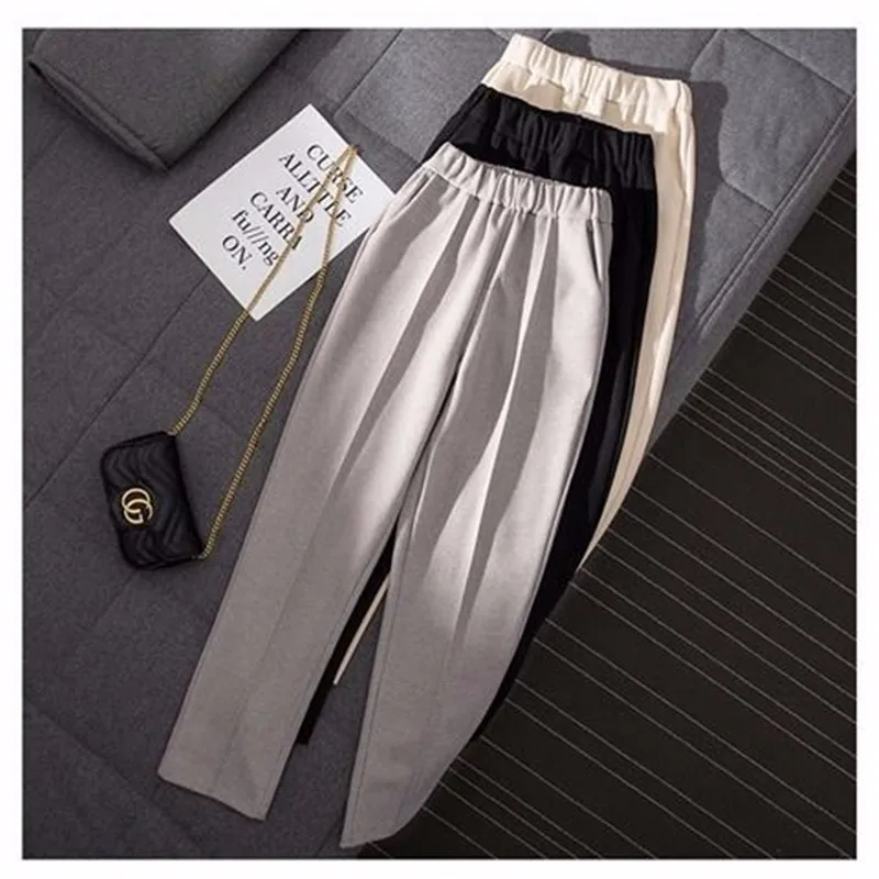 

Autumn and Winter Women Thick Pants High Waist Loose Casual Straight Suit Pant Haran Pants