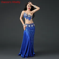 Women Belly Dance Dancewear Belly Dancing Clothes Oriental Dance Outfits Bra+Lace Short Skirt+Long Skirt+Underpants 4PCS Set