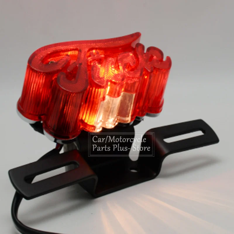 Motorcycle Retro Red Taillight Brake Stop Light License Plate Lamp Rear Light For Softail Custom Chopper Bobber Universal