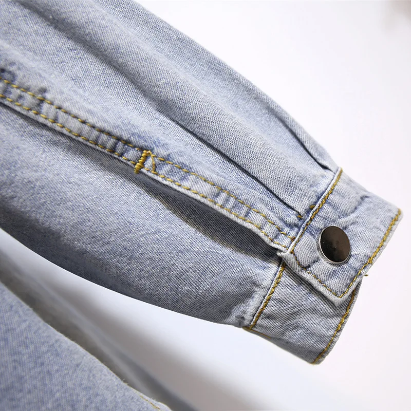 Nữ Mới Mùa Xuân, Mùa Thu Plus Kích Thước Áo Khoác Denim Nữ Lớn Dài Tay Nút Jeanswear Phối 7XL