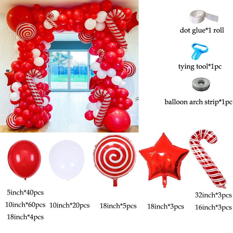 141pcs/set Christmas Red WhIte Balloon Garland Arch Kit Candy Foil Ballons Home Wedding Merry Christmas Decorations