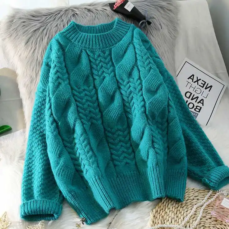 Woman Sweaters Thick Retro Thick Sweater Women\'s Pullover Loose Top Femme Chandails Pull Hiver