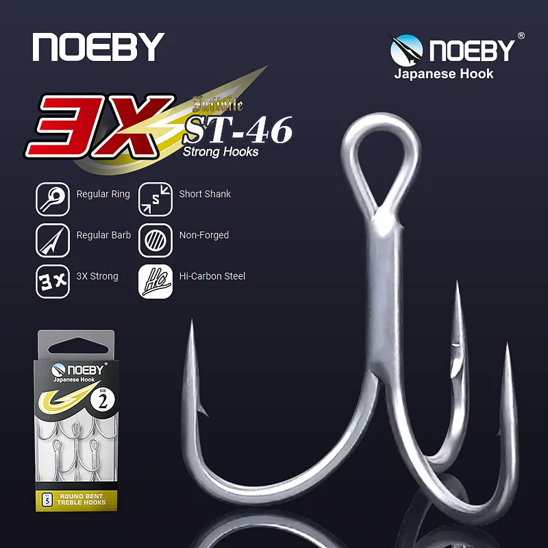 

NOEBY 3X Treble Fishing Hooks Japan Strength Artificial Fish Hook 1# 2# 4# 6# 8# 10# High Carbon Steel Saltwater Fishing Hook