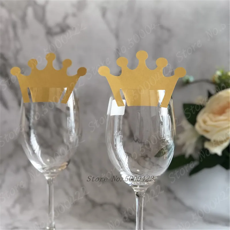 50pcs Crown Wine Name Cards Baby Shower Place Escort Wine Glass Cup Paper Card Birthday Party Home Customizable Card Decorations