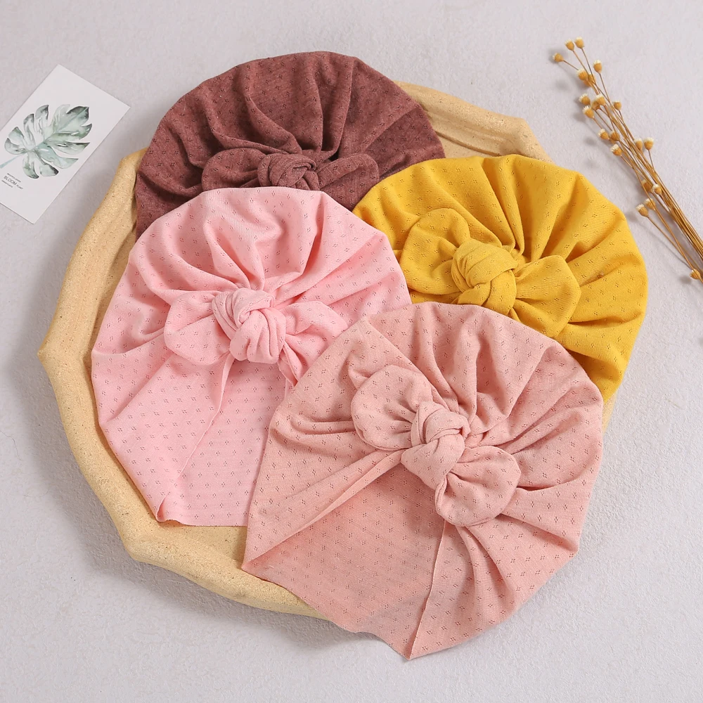 15pc/lot Solid Cotton Baby Turban Hat Bowknot Baby Girls Knit Head Wraps Kids Bonnet Beanie Caps Newborn Girls Photography Props