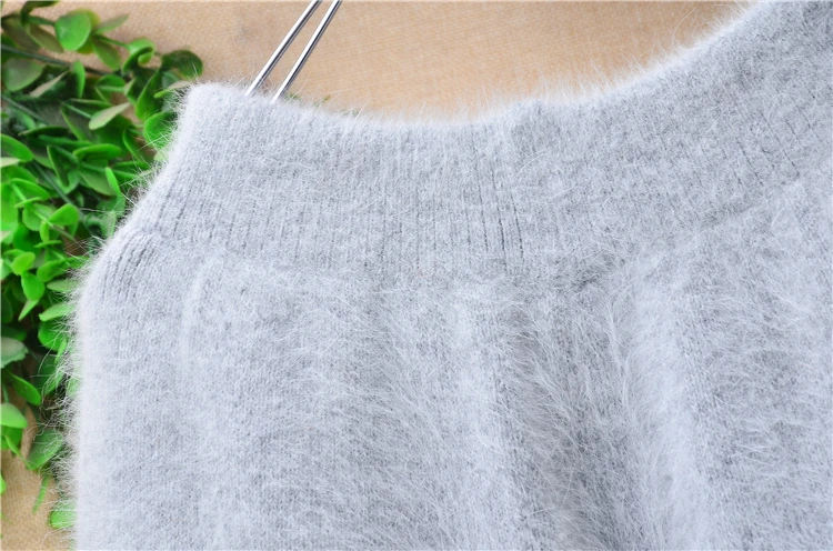 Elegant casual ladies women thicken warm winter mink cashmere loose elastic angora fur knitted trousers pants sweater pull tops