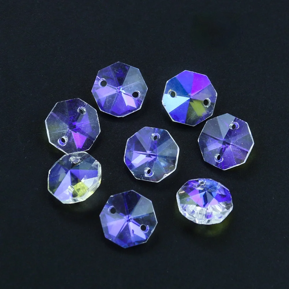 20PCS K9 Crystal Octagon Beads 2 Holes  Chandelier Parts Replacement Suncatcher Faceted Glass Prism Garland Curtain Spacer Bead