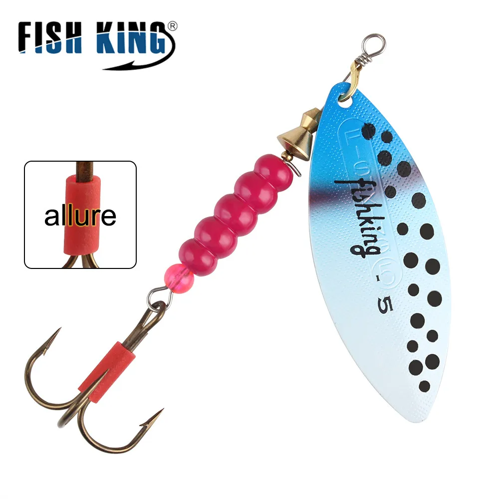 FISH KING-Cebo giratorio de 4,4g, 7,1g, 12,6g, 17,7g, 26,2g, señuelos de cuchara, Lucio de Metal con anzuelos triples, señuelo de pesca de lubina