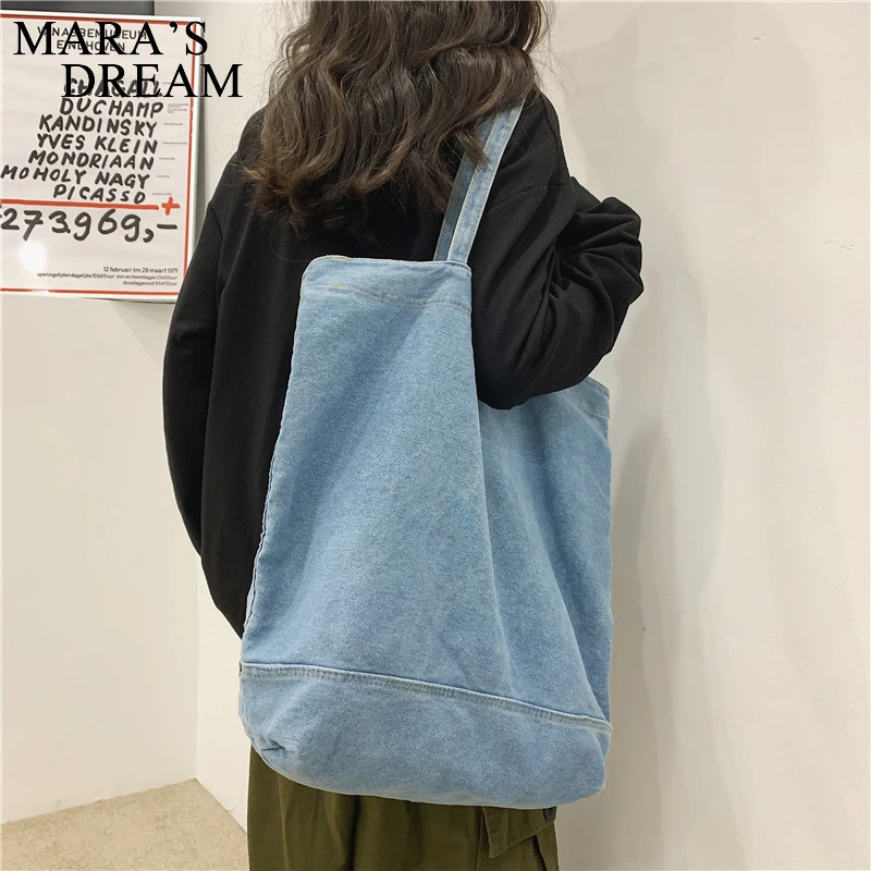 Mara\'s Dream Denim Shoulder Bag Large Capacity Hand Bag For Woman Supermarket Shopping Bag Travel Casual Bag Women Handbag Denim