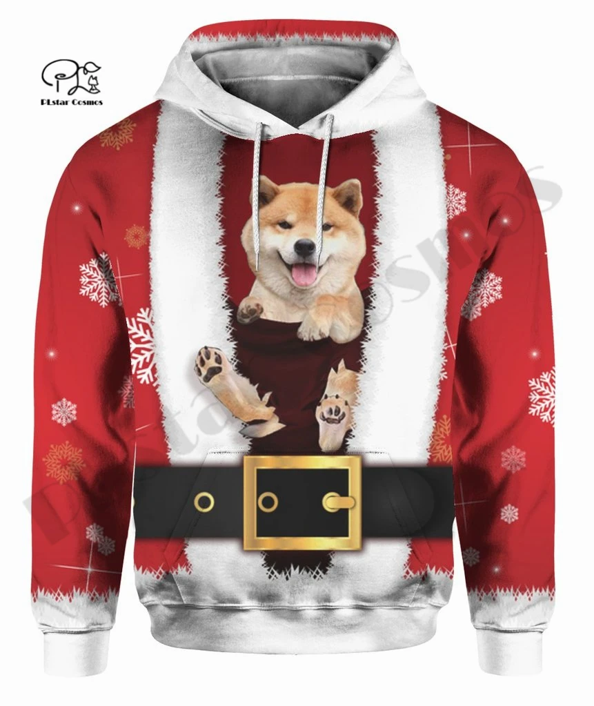 PLstarCosmos 3Dprinted Newest Shiba Inu Santa Christmas Harajuku Casual Streetwear Funny Unique Unisex Hoodies/Sweatshirt/Zip -1