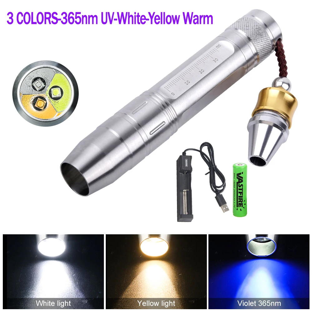 365NM UV Led Flashlight 395nm Ultra Violets Ultraviolet Lanterna IP65 Waterproof Invisible Torch Pet Stains Hunting Marker Check