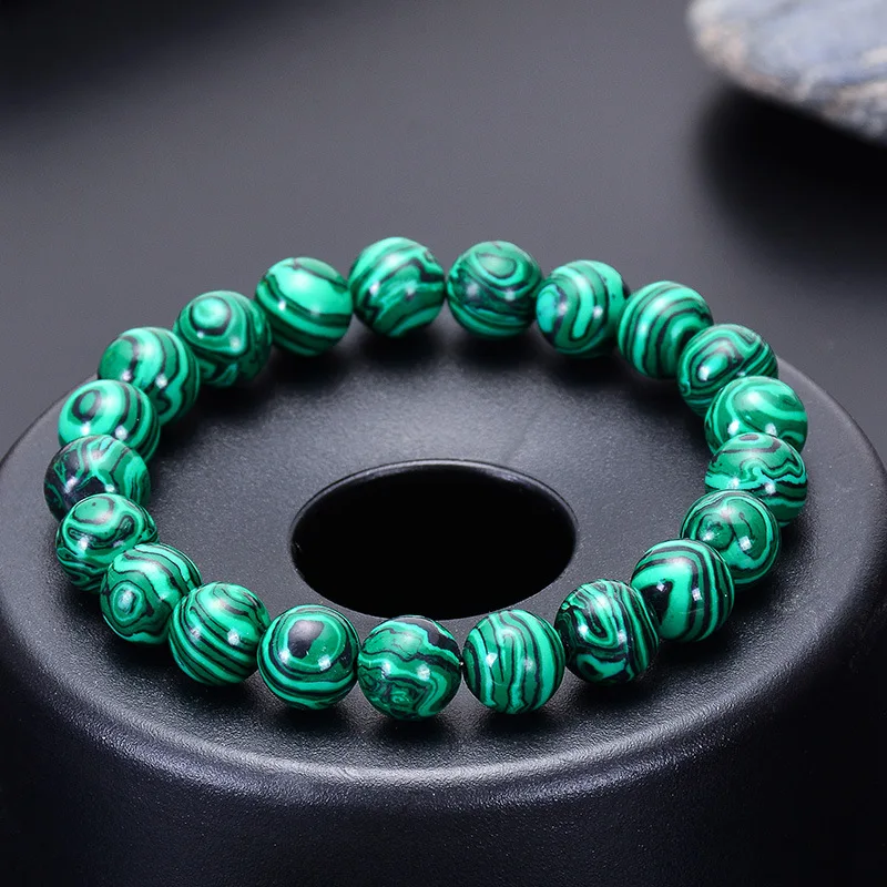 Fashion Natural Stone Green Malachite Bracelets Bangle for Women Men Elastic Buddhist Beads Bracelet Energy Balance Jewelry Gift