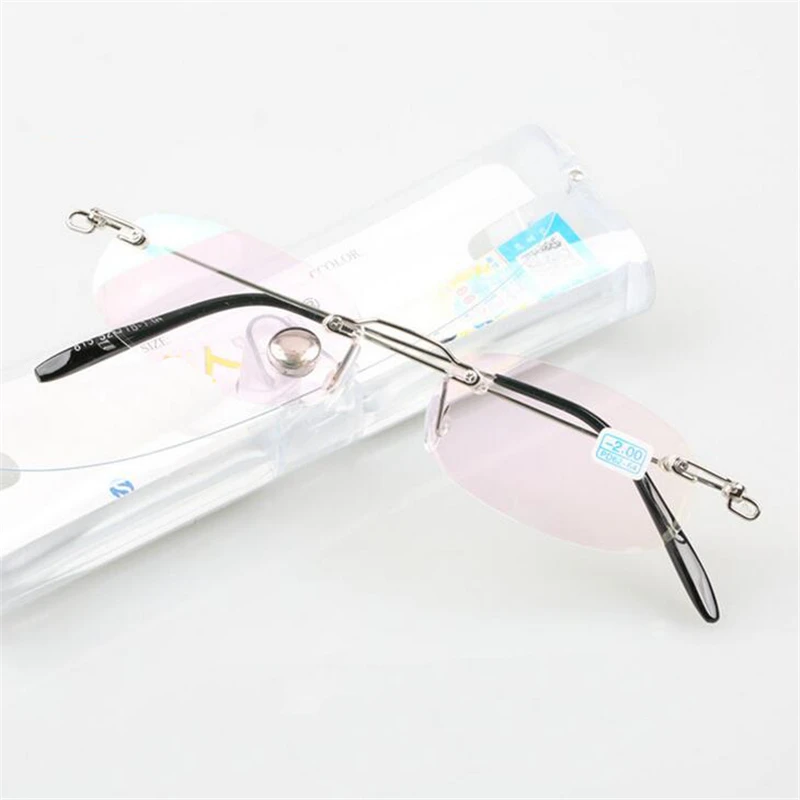 Frameless Nearsighted Glasses Finished Women Men Metal Leg Rimless Square Diopter Eyeglasses  -1.0 -1.5 -2.0 -2.5 -3.0 -3.5 -4.0