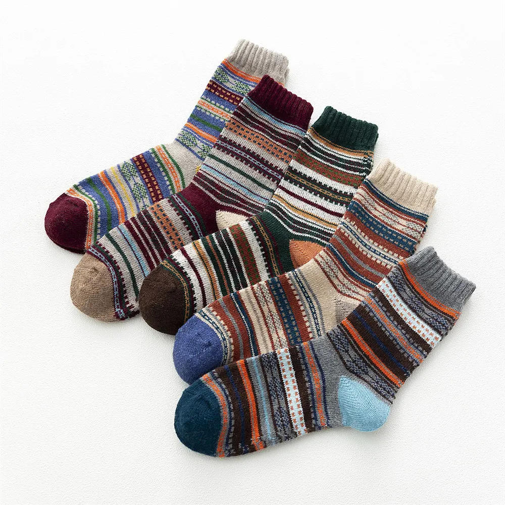 HSS Brand 5 Pairs/Lot Thicken Warm Wool Socks Winter Autumn National Style Striped Business Male Socks For man gifts Calcetines