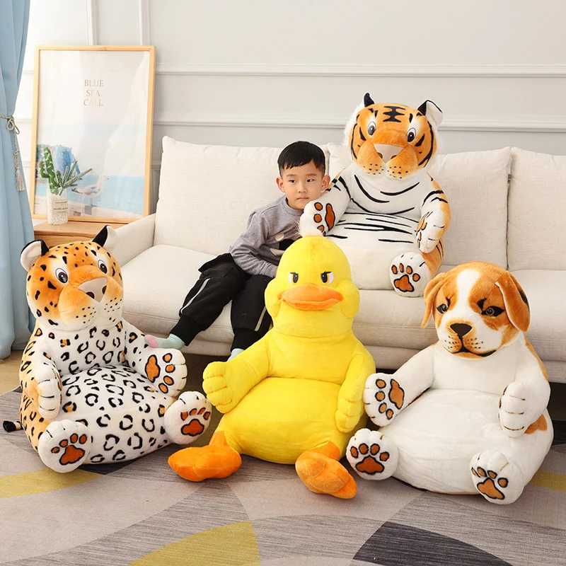 

Cartoon Kids Plush Seats Sofa Comfortable Animal Simulation Tiger Leopard Duck Dog Baby Portable Chair Sofa Gifts For Children