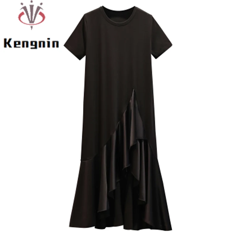 Plus Size Kleid Sommerkleider für Frauen Retro asymmetrische T-Shirt Damen Party kleider Mermarid schwarz Robe Kleid ke1371