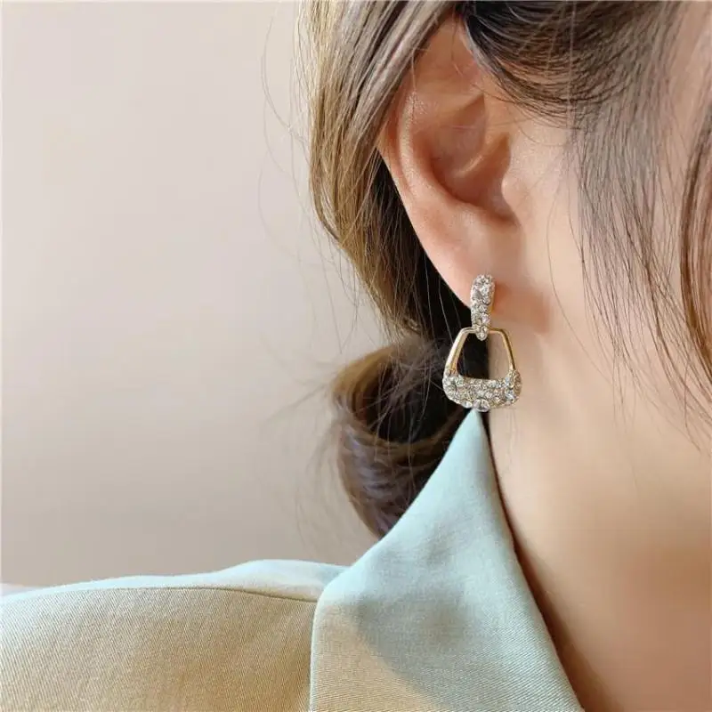 S925 Silver Needle Rhinestone Geometric Simple Wild Earrings Net Red Personality Fashion Cold Wind Earrings Women's Jewelry