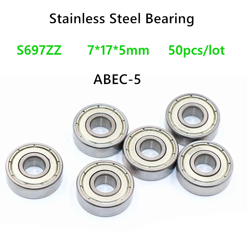 

50pcs/lot S697 S697ZZ S697 ZZ S697 Z 697ZZ bearing 7*17*5mm Mininature Stainless Steel Deep Groove Ball Bearing 7x17x5mm