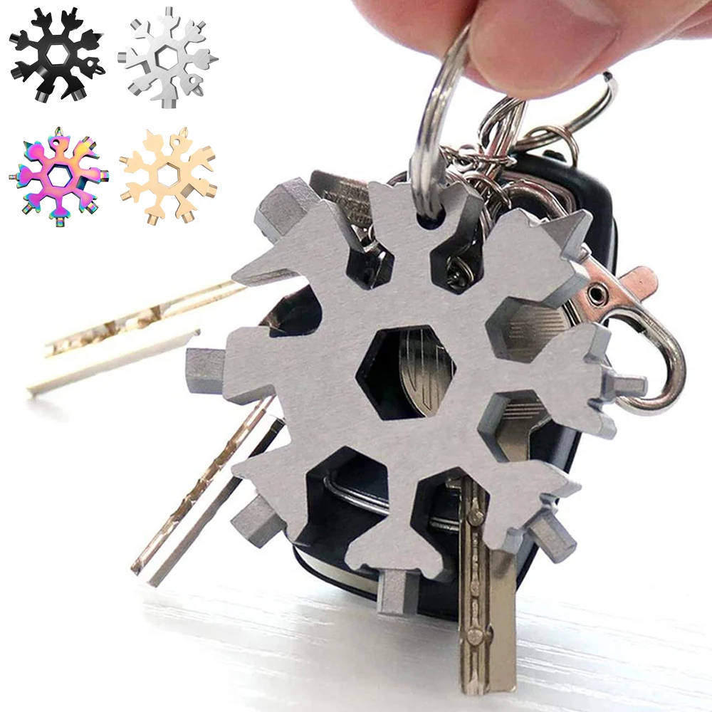 Imagem -02 - Chave de Parafuso Chave Sextavada Snowflake Camping Key Ring Outdoor Pocket Tool Ferramentas Saca-rolhas para Reparação 18 em 1
