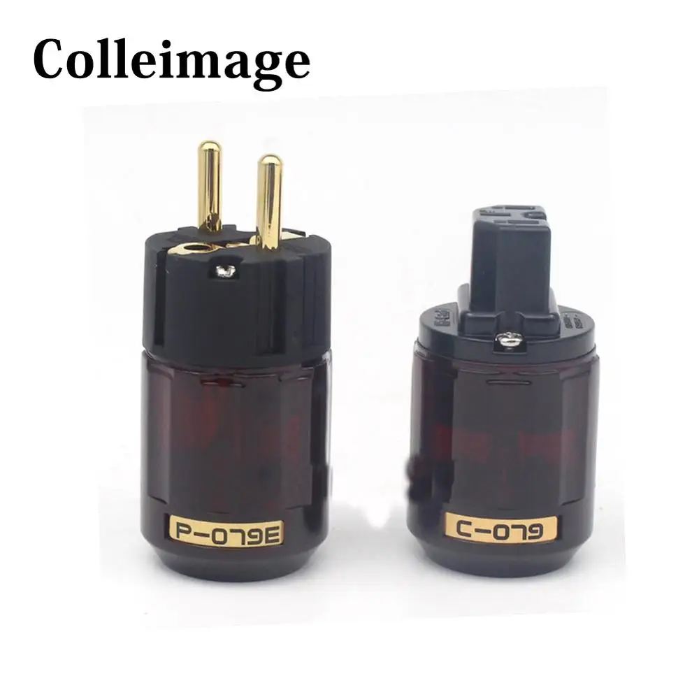 Colleimage HiFi audio 1 PAIR Gold Plated C-079 IEC Audio Connector P-079e EU Power Plug HiFi Brass EU Ac Power Cord Plugs