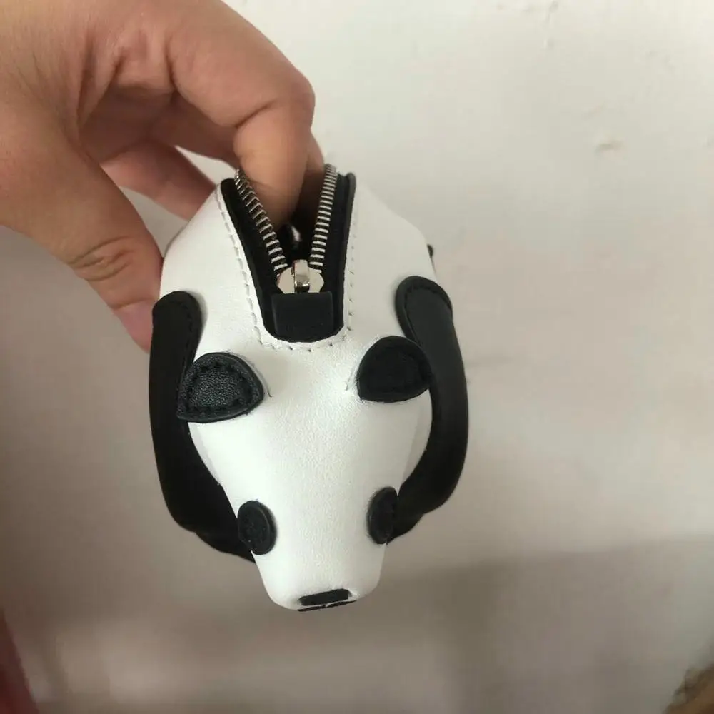 Genuine Leather Handmade Panda Charme Coin Purse Customize Animal Cute Girl's Mini Crafted Shaped Bag Pendant Monogram