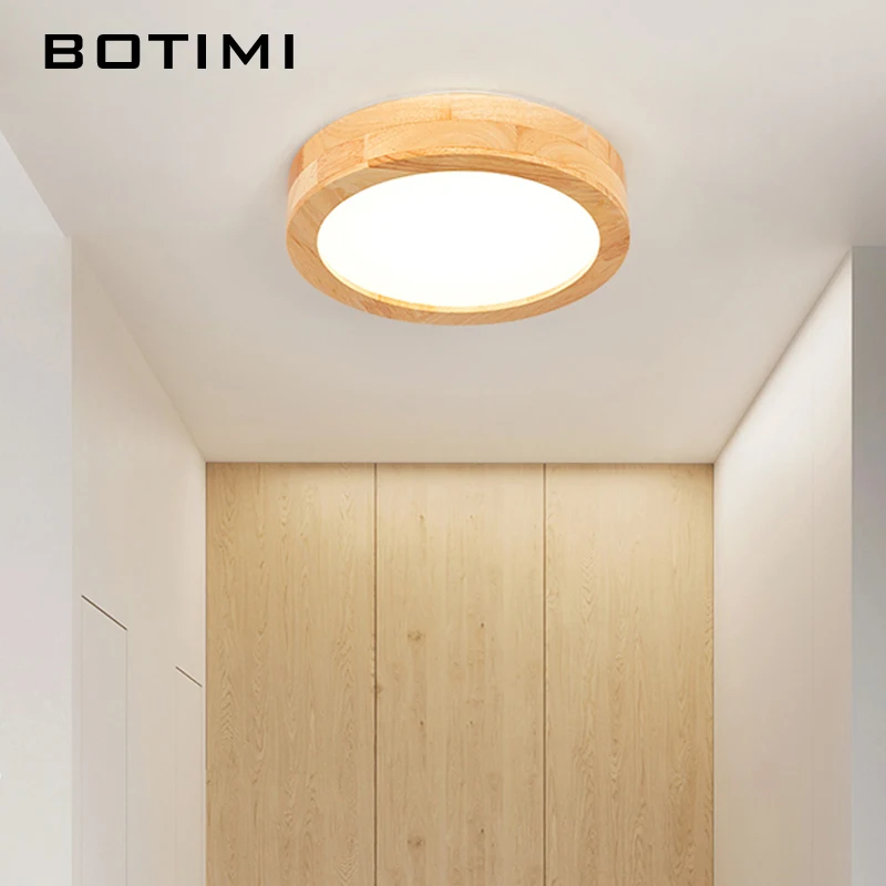 BOTIMI Japanese Natural Wood Ceiling Lights For Corridor Round Wooden Surface Mounted Bedroom Lighting Modern Store room Lamp