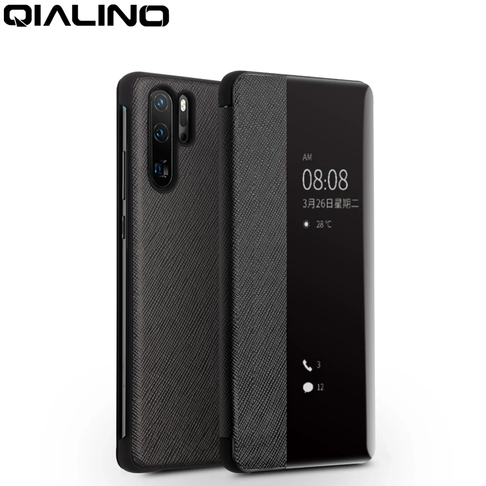 QIALINO Fashion Genuine Leather Flip Case for Huawei P30 Ultra Slim Phone Cover with Smart View for Huawei P30 Pro