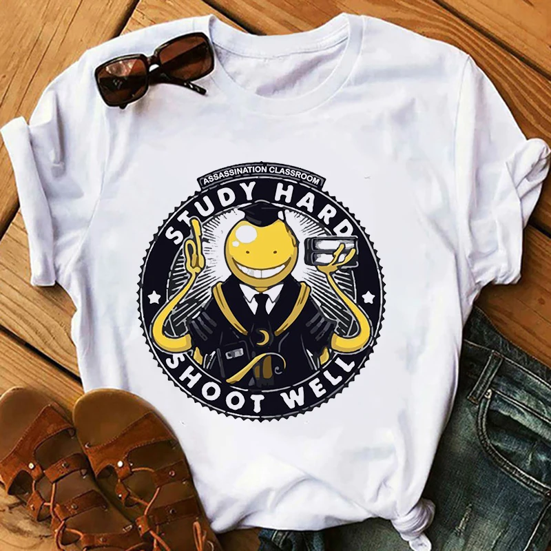 Japanese Anime Assassination Classroom print Top ladies casual basics O-collar white shirt short sleeve ladies T-shirt,Drop Ship