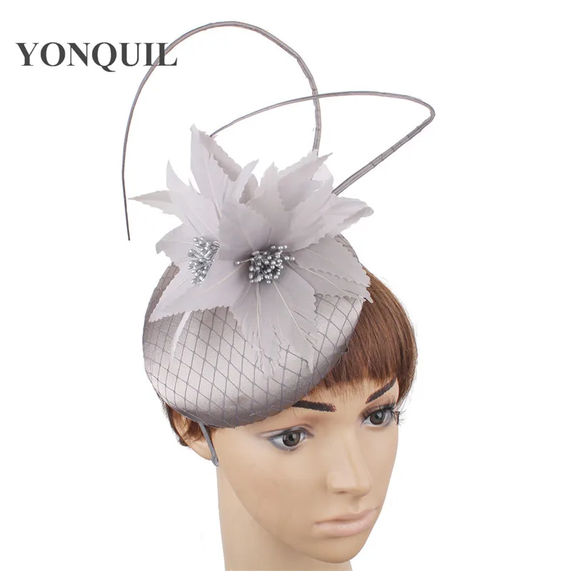 

Women Chic Sinamay Fascinator Hat Cocktail Wedding Party Church Headpiece kentucky Headwear Bride Feather Hair Accessories