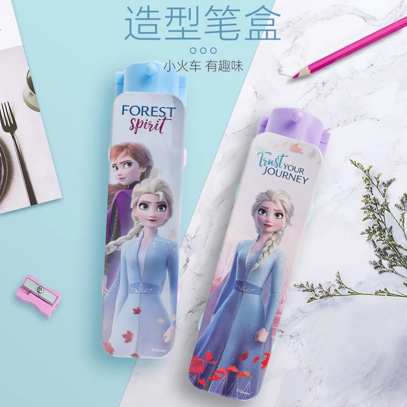 Disney stationery box cute Frozen pencil case cartoon creative double-layer train with pencil sharpener learning gift