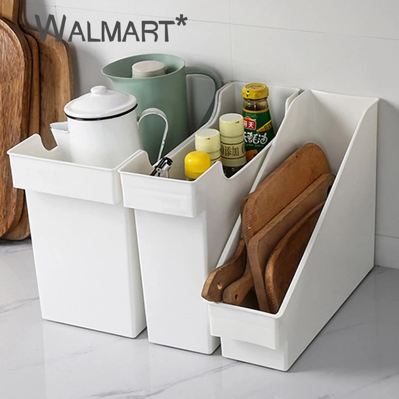 Plastic Storage Basket Without Lid for Kitchen Large Capacity Bevel Storage Box with Pulley Home Bathroom Accessories Organizer