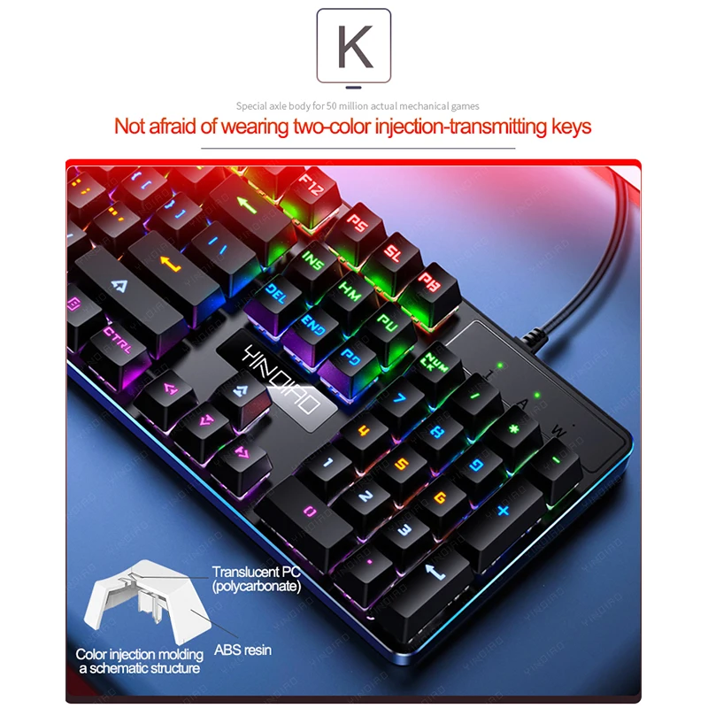 6 Colors Backlight True Mechanical Keyboard 104 keys Wired Gaming Keyboard Black Blue Axis For Laptop PC Gamer