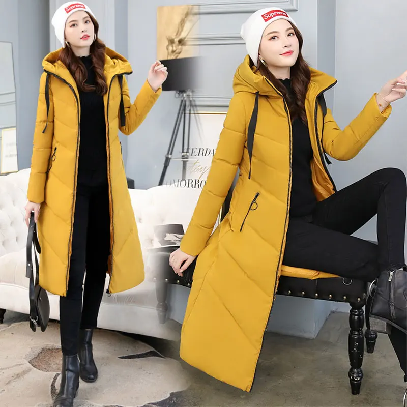 Women X-long Hooded Oversize Winter Down Jacket Student Thick Warm Cotton Padded Wadded Parkas Big Pocket