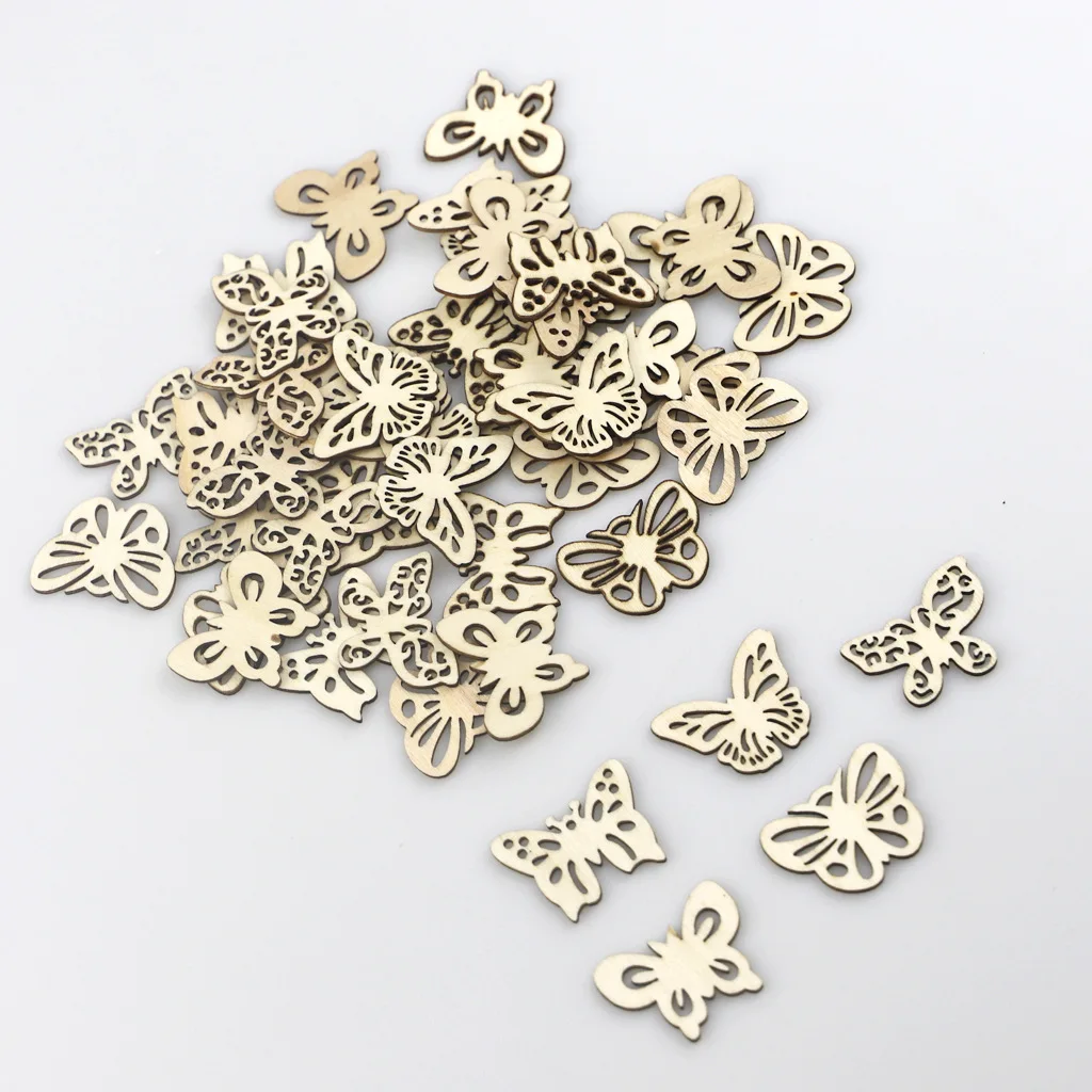 50pcs Wood Hollow Out Butterfly Shape Crafts Unfinished Wooden Pieces Cutouts Embellishments Wood Ornament for DIY Art