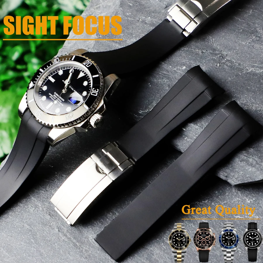 20MM Rubber Watch Band for Rolex Yacht-Master Cosmograph Daytona Watch Strap Explorer,Submariner,Sky Sea Dweller Watchband