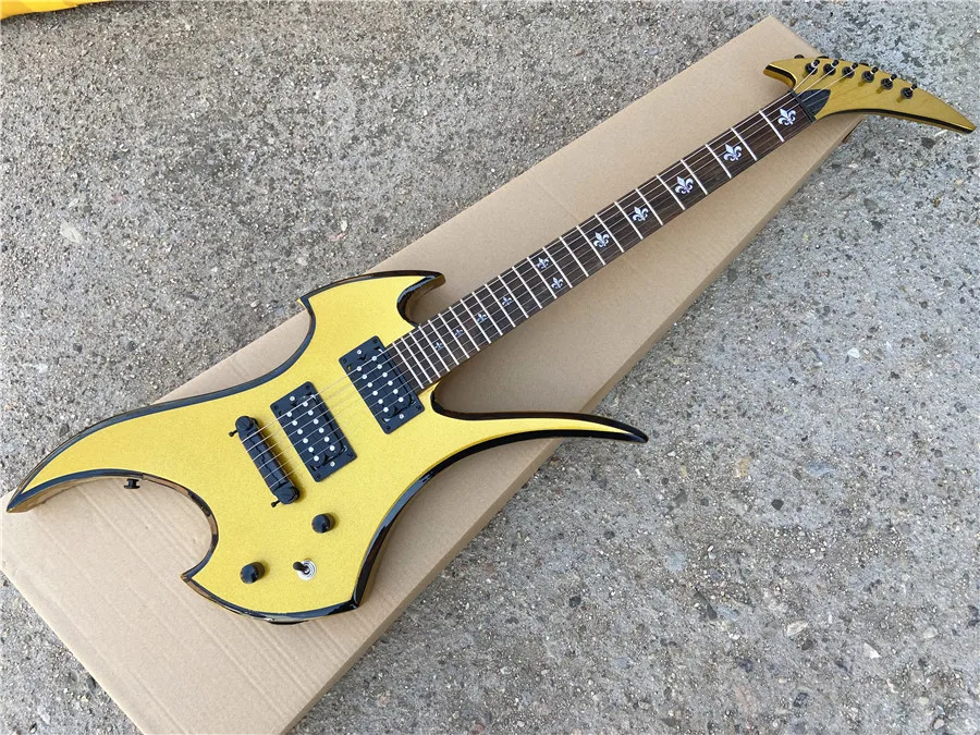 Metallic yellow custom version fixed bridge special-shaped electric guitar free shipping